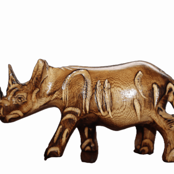 Majestic Rhino Wooden Sculpture – Handcrafted Masterpiece